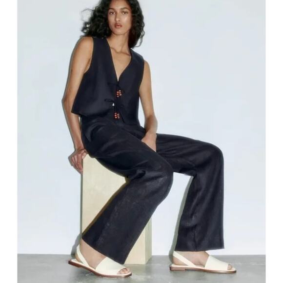 Zara Sandals Womens 37 6 White Cream Slingback Leather Flats - Picture 1 of 9